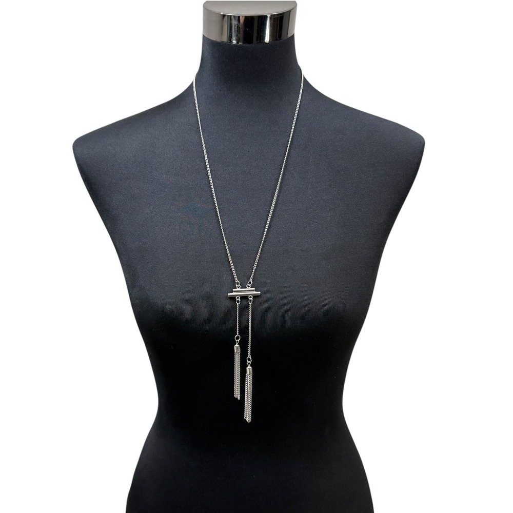 Silver Tone Fringe Tassel Long Chain Pendant Necklace Fashion Jewelry 18 in L
